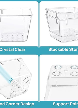Vtopmart 15 PCS Clear Plastic Drawer Organizers Set, 4-Size Versatile Bathroom and Vanity Organizer Trays, Non-Slip Storage Containers for Makeup, Jewelries, Bedroom，Kitchen Utensils and Office