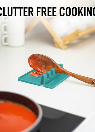 Zulay Kitchen Silicone Utensil Rest with Drip Pad for Multiple Utensils - BPA-Free, Heat-Resistant Spoon Rest & Spoon Holder for Stove Top - Kitchen Utensil Holder for Ladles & Tongs - Aqua Sky