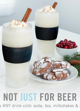Host FREEZE Beer Glasses, Frozen Beer Mugs, Freezable Pint Glass Set, Insulated Pint Glass to Keep Your Drinks Cold, Double Walled Insulated Glasses, Tumbler for Iced Coffee, 16oz, Set of 2, Black
