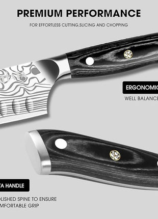 MOSFiATA Santoku Knife- 7 Inch Vegetable Knife Ultra Sharp Chopping Knife- Forged EN.4116 German Steel- Including Sheath,Finger Guard,Knife Sharpener,Full Tang,Best Gifts with Handmade Gift Box