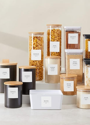 Talented Kitchen Pantry Labels for Containers - 144 Matte Vinyl Stickers, 2.5 x 2.5 in, Black on White, Water Resistant - Food Labels & Ingredient Stickers for Spice Jars & Baking Organization