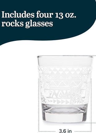Libbey Tiki Rocks Glasses Set, Vintage-style Glassware Drinking Glasses Set of 4, Exotic, Dishwasher Safe Glasses for Backyard Luau or Pool Party