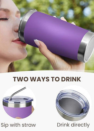 MEWAY 20oz Tumbler 4 Pack Double Wall Vacuum Insulated Travel Mug Bulk, Stainless Steel Tumblers with Lid and Straw, Durable Powder Coated Coffee Cups for Cold & Hot Drinks (Purple, 4)