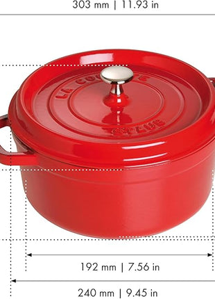 STAUB Cast Iron Dutch Oven 4-qt Round Cocotte, Made in France, Serves 3-4, Cherry