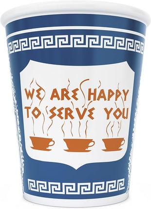 10 oz Ceramic New York City Greek Coffee Cup "We are Happy to Serve You"