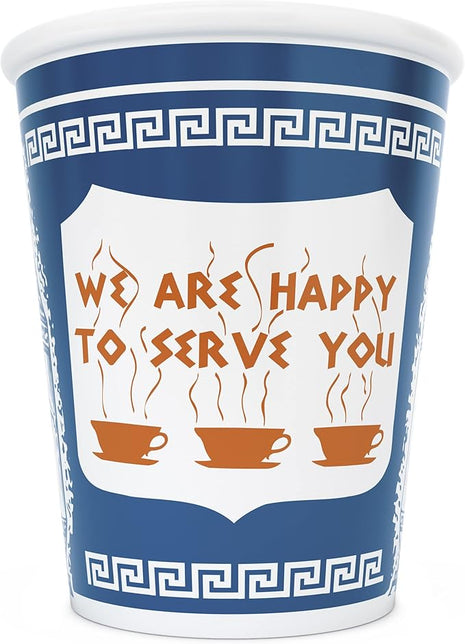 10 oz Ceramic New York City Greek Coffee Cup "We are Happy to Serve You"