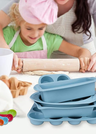 Economical 7in1 Nonstick Silicone Baking Cake Pan Cookie Sheet Molds Tray, Heat Resistant Bakeware Tools for Muffin Loaf Bread Pizza Cupcake