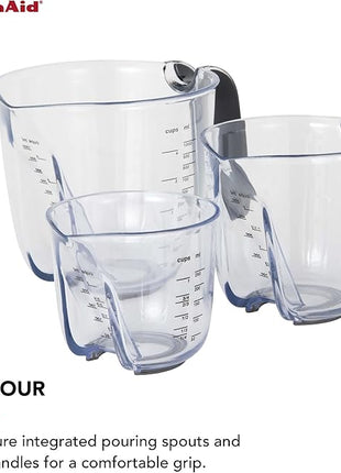 KitchenAid Universal Easy View Angled Measuring Cups, Set Of 3, Clear with Black Handles