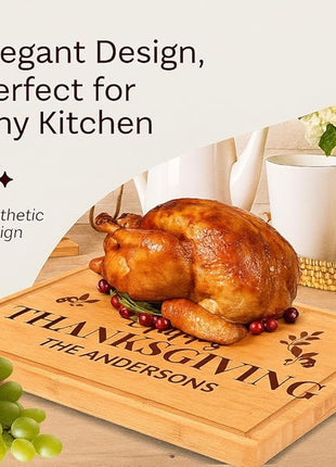 Personalized Turkey Platter for Thanksgiving - Custom Engraved Bamboo Cutting Board, and Charcuterie Board - Unique Wedding Gift, Bridal Shower, Engagement, Anniversary, Housewarming, Christmas Gifts