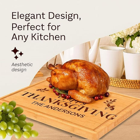Personalized Turkey Platter for Thanksgiving - Custom Engraved Bamboo Cutting Board, and Charcuterie Board - Unique Wedding Gift, Bridal Shower, Engagement, Anniversary, Housewarming, Christmas Gifts