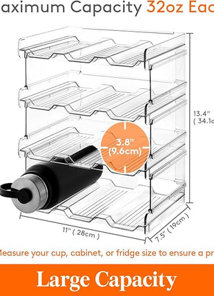 Lifewit Water Bottle Organizer, Stackable Kitchen Pantry Organization and Storage, 12-Bottle Plastic Holder, Countertop 4Pack, Modern Design