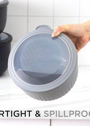 COOK WITH COLOR Prep Bowls with Lids- Wide and Deep Nesting Plastic Small Mixing Bowl Set with Lids, 12 Piece Set - Deep Bowls, Black/White