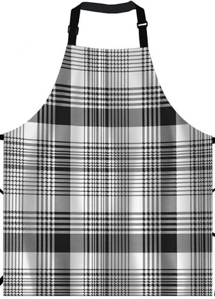 EKOBLA Tartan Pattern Aprons Gingham Plaid Square Monochrome Grid Stripe Black White Waterproof Resistant Chef Cooking Kitchen BBQ Adjustable Aprons for Women Men 27x31 Inch