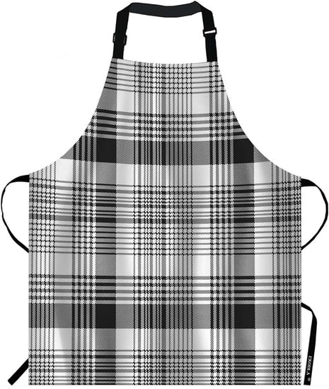 EKOBLA Tartan Pattern Aprons Gingham Plaid Square Monochrome Grid Stripe Black White Waterproof Resistant Chef Cooking Kitchen BBQ Adjustable Aprons for Women Men 27x31 Inch