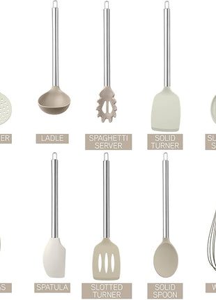 COOK WITH COLOR Silicone Cooking Utensils, Kitchen Utensil Set, Easy to Clean Silicone Kitchen Utensils, Cooking Utensils for Nonstick Cookware, Kitchen Gadgets Set, 10 Pieces, Brown