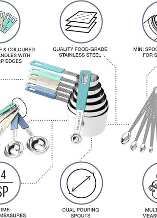 22-Piece Stainless Steel Measuring Cups and Spoons Set, Tad Dash Pinch Smidgen Drop Mini Measuring Spoons, Measuring Stick Leveler, Measurement Conversion Chart Fridge Magnet, (Farmhouse)