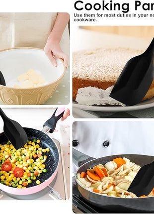 Silicone Spatula Set 2 Pcs Heat Resistant Rubber Spatula for Non-stick Cookware BPA Free (Black)