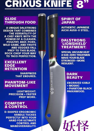 DALSTRONG Hybrid Cleaver & Chef Knife - 8 inch - Phantom Series - 'The Crixus' - Japanese High-Carbon AUS8 Steel Kitchen Knife - Pakkawood Handle - Cooking Knife - Meat Cleaver Knife - Sheath Included