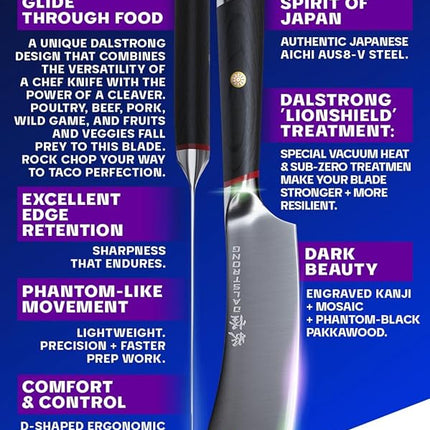 DALSTRONG Hybrid Cleaver & Chef Knife - 8 inch - Phantom Series - 'The Crixus' - Japanese High-Carbon AUS8 Steel Kitchen Knife - Pakkawood Handle - Cooking Knife - Meat Cleaver Knife - Sheath Included