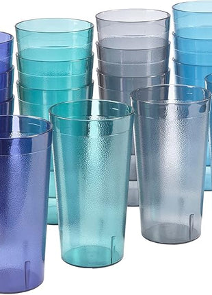 US Acrylic Cafe Plastic Reusable Tumblers (Set of 16) 20-ounce Water Cups Coastal Colors | Restaurant Style Drinking Glasses Value Set, Stackable, BPA-free, Made in the USA | Top-rack Dishwasher Safe