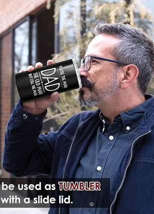 SANDJEST 4-in-1 Dad Tumbler Gifts for Dad from Daughter Son - 12oz Funny Old Man Dad Can Cooler Tumblers Cup - Stainless Steel Insulated Cans Coozie Christmas, Birthday, Father's Day Gift