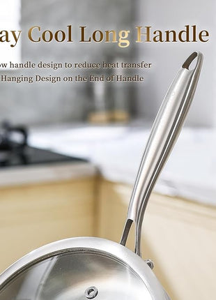 DELARLO Tri-ply Stainless Steel Frying Pan Set with Lid 10" 12" Induction large Skillets Chef's Pan,Pots and Pans Set Kitchen Cookware Set Suitable for All Stove