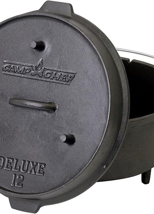 Camp Chef DO-12 Pre Seasoned Cast Iron Dutch Oven, Black