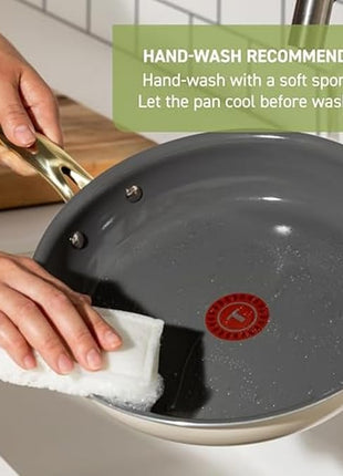 T-Fal Preserve Ceramic Nonstick Frying Pan Skillet 12-inch, Oven Broiler Safe up to 350°F Cookware, InoCeram Glide Technology, Frying Pan, Skillet Pots & Pans, Beige