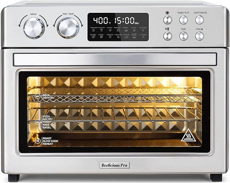 28QT Air Fryer Toaster Oven Combo, Large 12-in-1 Convection Countertop Oven with 3-Layer Cooking, Rotisserie for Chicken, 6 Heating Tubes, Fast Preheat, Fit 11" Pizza, All Accessories, Stainless Steel