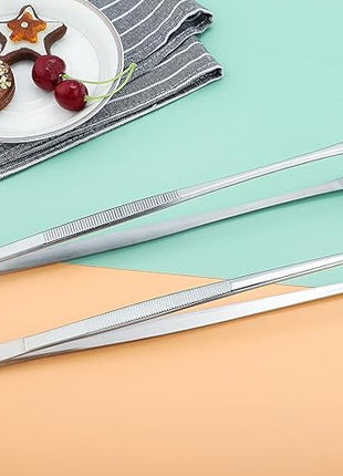 MSY BIGSUNNY Stainless Steel Food Tweezers Multi-function Cooking Tongs Kitchen Serving Tong (12" Round & 12" Pointed Tweezers)