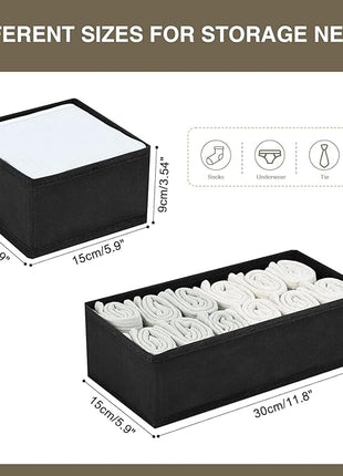 DIMJ Drawer Organizers - Set of 8 Foldable Closet Dividers for Baby Clothes, Socks, Belt, Tie (Black)