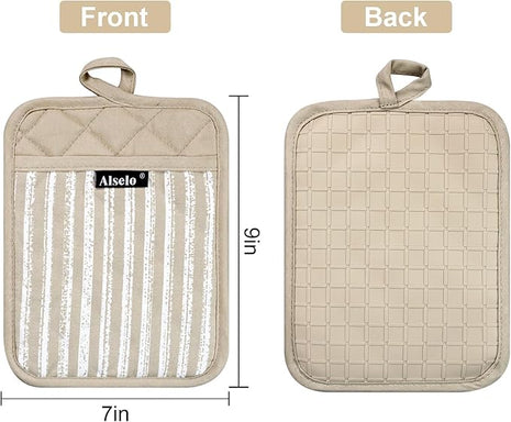 Silicone Pot Holders Set of 3 Heat Resistant & Non Slip Potholders, Professional Oven Hot Pads with Pockets Mitts for Kitchen Cooking Baking Barbecue (Khaki, 3)