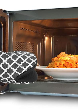 1 Pair Short Oven Mitts, Heat Resistant Silicone Kitchen Mini Oven Mitts for 500 Degrees, Non-Slip Grip Surfaces and Hanging Loop Gloves, Baking Grilling Barbecue Microwave Machine Washable