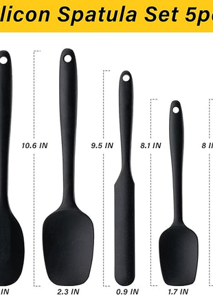 Silicone Spatula Set, 5 Piece Food Grade Rubber Spatulas for Baking, Cooking, and Mixing High Heat Resistant Non Stick Dishwasher Safe BPA-Free (Black)