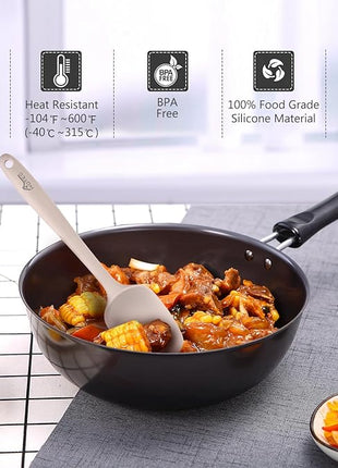 HOTEC 600℉ Heat Resistant BPA-Free Silicone Rubber Spatula Set,Kitchen Cooking Spatulas, Baking, Mixing for Non Stick Cookware, Dishwasher Safe, Set of 5, Khaki