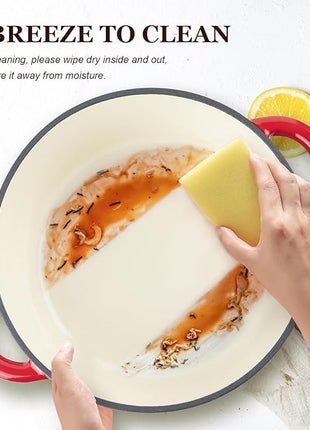 Overmont Enameled Cast Iron Dutch Oven - 7QT Pot with Lid Cookbook & Cotton Potholders - Heavy-Duty Cookware for Braising, Stews, Roasting, Bread Baking red