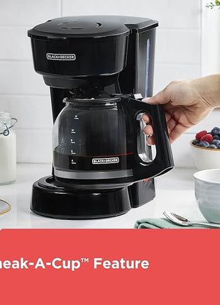 BLACK+DECKER 12-Cup Coffee Maker with Easy On/Off Switch, Easy Pour, Non-Drip Carafe with Removable Filter Basket, Vortex Technology, Black