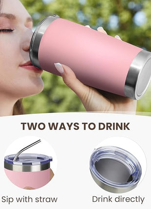 MEWAY 20oz Tumbler 4 Pack Double Wall Vacuum Insulated Travel Mug Bulk, Stainless Steel Tumblers with Lid and Straw, Durable Powder Coated Coffee Cups for Cold & Hot Drinks (Pink, 4)