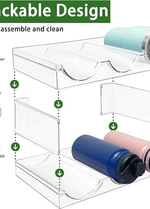 4 Pack Water Bottle Organizer, Stackable Kitchen Pantry Organization and Storage Shelf, Plastic Bottle Holder for Fridge Kitchen Cabinet Organizer and Storage, Tumbler Mug Cup Organizer