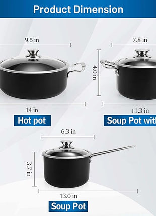 Aufranc Induction Pots and Pans, Stainless Steel cookeware set 6pcs With Lid, Induction Cookware For Oven & Dishwasher Safe