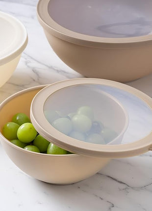 COOK WITH COLOR Mixing Bowls with TPR Lids - 12 Piece Plastic Nesting Bowls Set includes 6 Prep Bowls and 6 Lids, Microwave Safe (Brown)