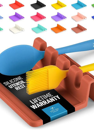 Zulay Kitchen Silicone Utensil Rest with Drip Pad for Multiple Utensils - BPA-Free, Heat-Resistant Spoon Rest & Spoon Holder for Stove Top - Kitchen Utensil Holder for Ladles & Tongs - Canyon Rose