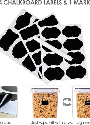 Vtopmart Food Storage Containers 3.3 quart / 3.6L, 4 Pieces BPA Free Plastic Airtight Canister for Flour, Sugar, Baking Supplies, with 4 Measuring Cups and 24 Labels,Black
