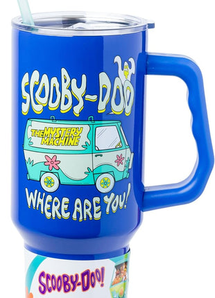 Silver Buffalo Scooby-Doo “Where Are You!” Stainless Steel Tumbler with Handle Featuring The Mystery Machine, Fits in Standard Cup Holder, 40 Ounces (Pack of 12)