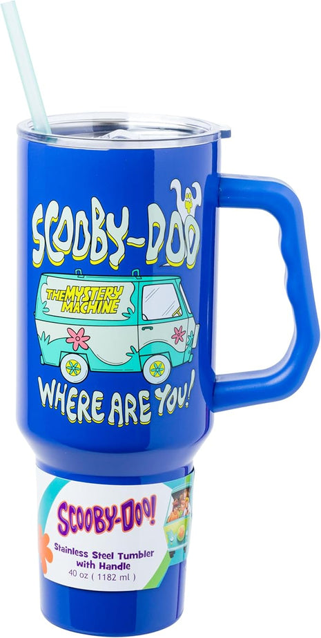 Silver Buffalo Scooby-Doo “Where Are You!” Stainless Steel Tumbler with Handle Featuring The Mystery Machine, Fits in Standard Cup Holder, 40 Ounces (Pack of 12)