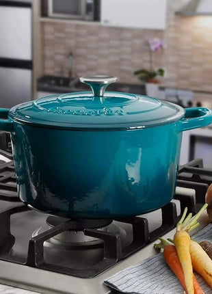 Crock-Pot Artisan 5-Quart Round Enameled Cast Iron Dutch Oven – Teal Ombre, Durable Heavy-Duty Cookware for Slow Cooking, Roasting, Baking with Lid