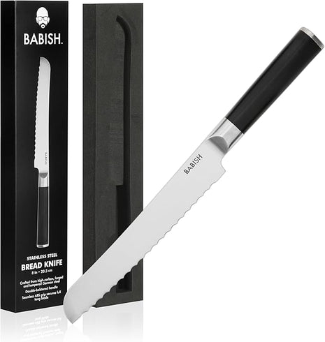 Babish 8-Inch Bread Knife – High-Carbon 1.4116 German Steel Kitchen Knife – Professional Serrated Cutlery for Slicing Bread and Baked Goods