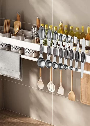 Aovchei 8 PCS Magnetic Measuring Spoons Set, Dual Sided, Stainless Steel Small Tablespoon, Teaspoons, Fits in Spice Jars, for Dry and Liquid, Black