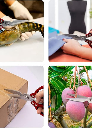 CGBE Kitchen Scissors All Purpose Heavy Duty, Ultra Sharp Stainless Steel Kitchen Shears Dishwasher Safe, Cooking Shears for Chicken, Poultry, Fish, Meat, Herbs & Grapes with Non-Slip Grips (Red)