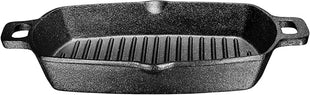 Bruntmor 13 Inch Cast Iron Pan Griddle - Pre-Seasoned Cast Iron Grill Pan for Stove Top and Outdoor Cooking - No Stick Grilling Pan with Ridges for Meats, Steaks and Vegetables - Induction Compatible